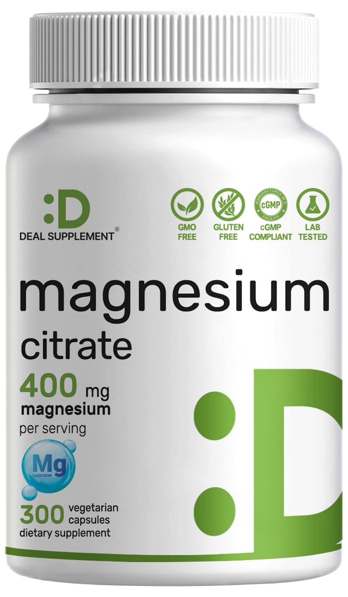 DEAL SUPPLEMENT Magnesium Citrate bottle with easy-to-swallow capsules for daily wellness.