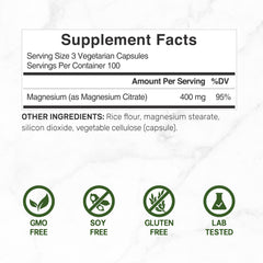 Front label of DEAL SUPPLEMENT Magnesium Citrate emphasizing purity and non-GMO features.