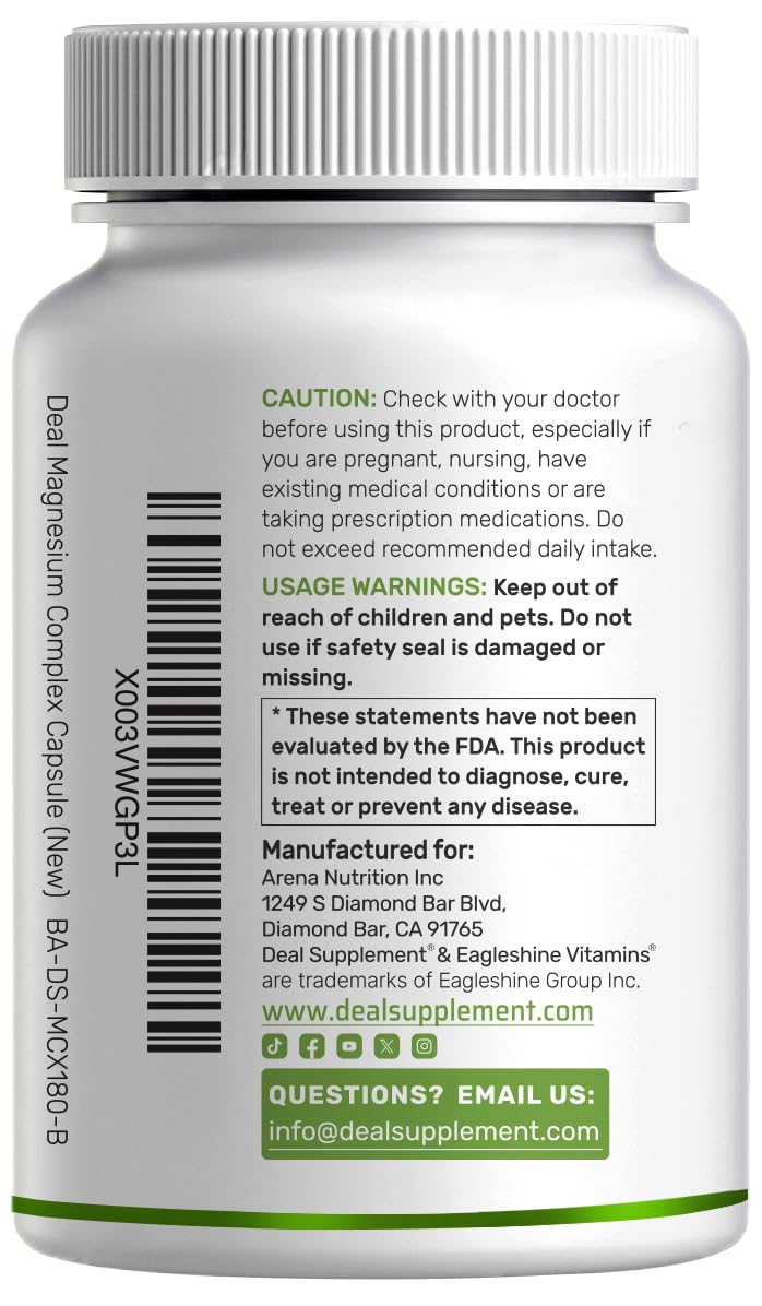Deal Supplement Magnesium Complex bottle with capsules ready to pour for daily use