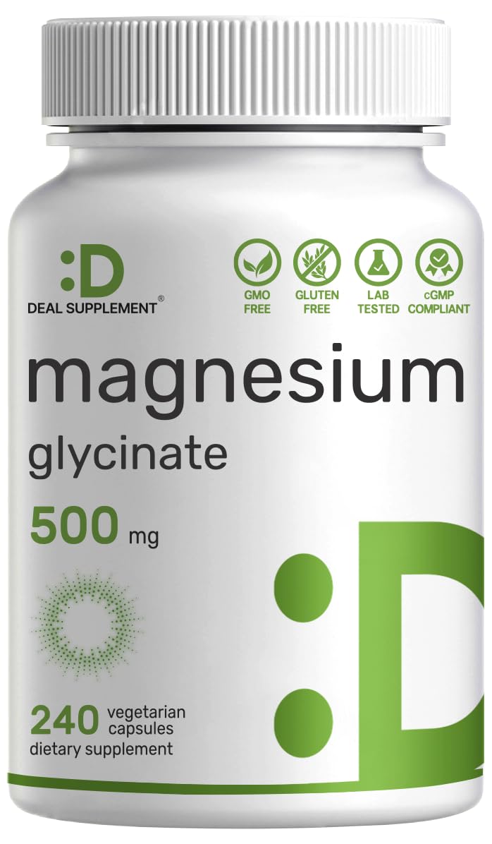 Deal Supplement magnesium glycinate 500mg bottle enables easy daily intake.