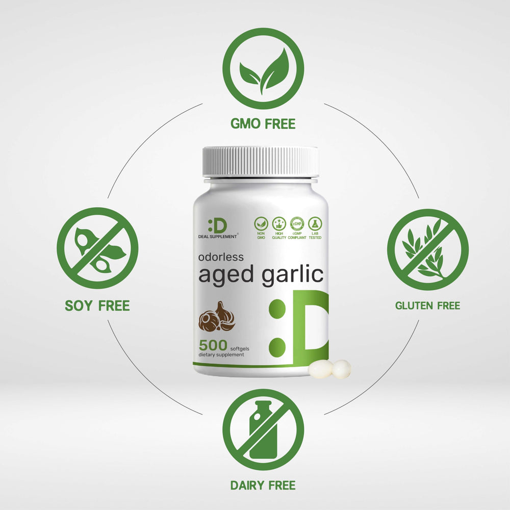Deal Supplement aged garlic softgels with MCT oil close-up demonstrates smooth swallowing.