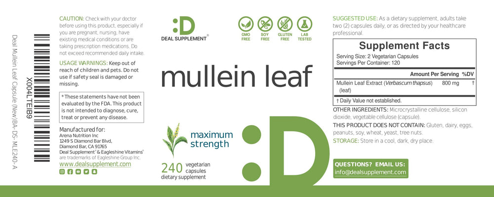 DEAL SUPPLEMENT Mullein Leaf capsules in daily-use setup at a desk.