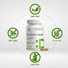 DEAL SUPPLEMENT Mullein Leaf label close-up highlighting pure ingredients.