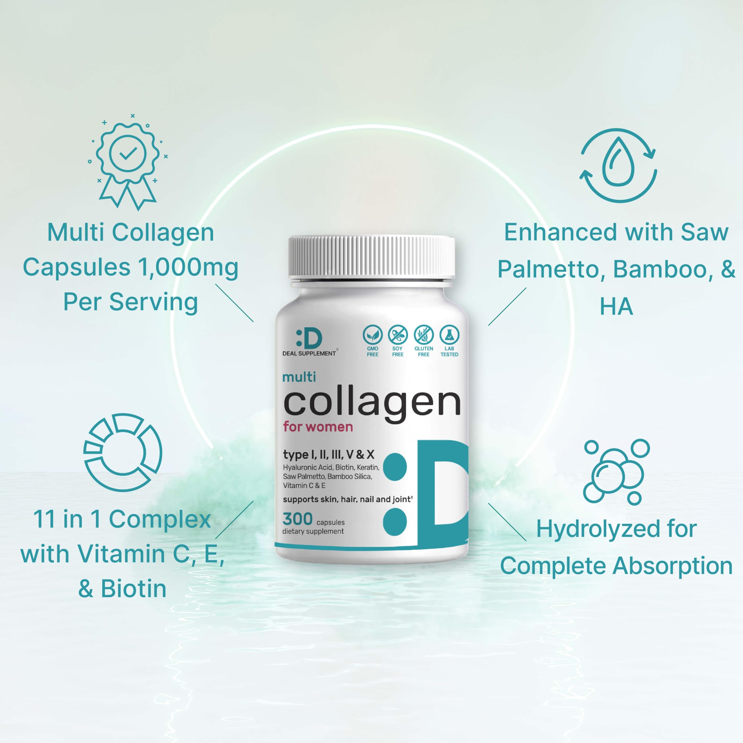 DEAL SUPPLEMENT ingredient list highlights vitamin C and biotin for daily vitality.