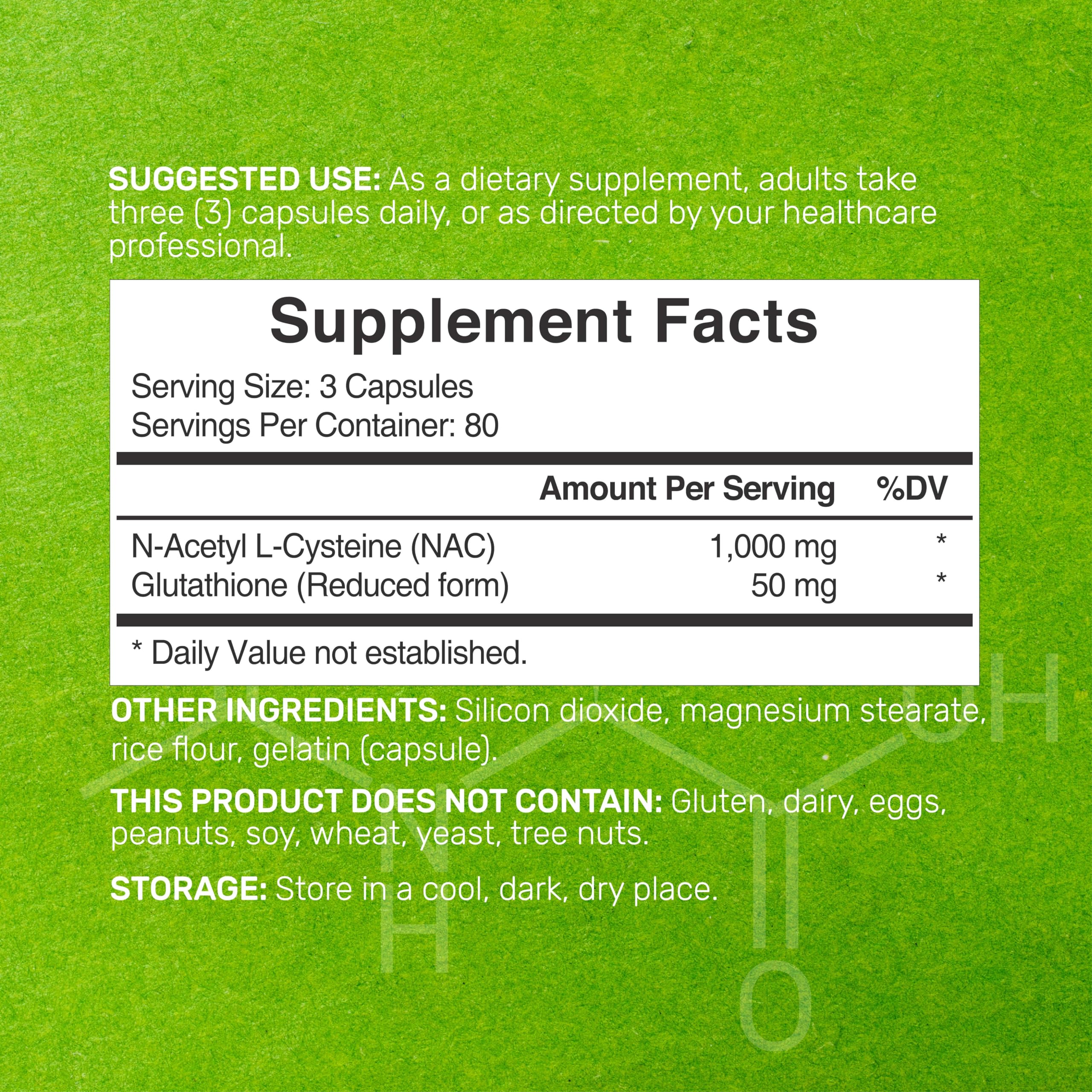 Deal Supplement NAC capsules in blister pack highlighting 80 servings per bottle