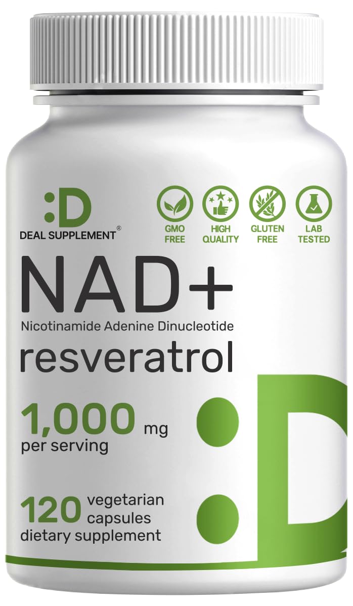Deal Supplement NAD+ Resveratrol bottle closed for daily NAD+ support and energy.