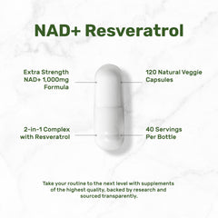 Deal Supplement NAD+ Resveratrol label view shows 900 mg NAD+ per serving.