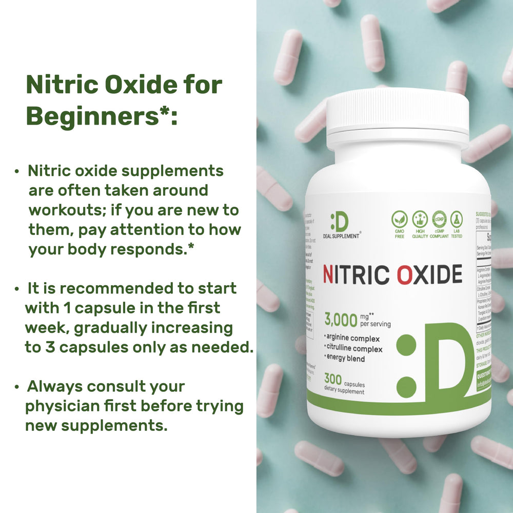 DEAL SUPPLEMENT Nitric Oxide bottle featuring Korean Red Ginseng component.