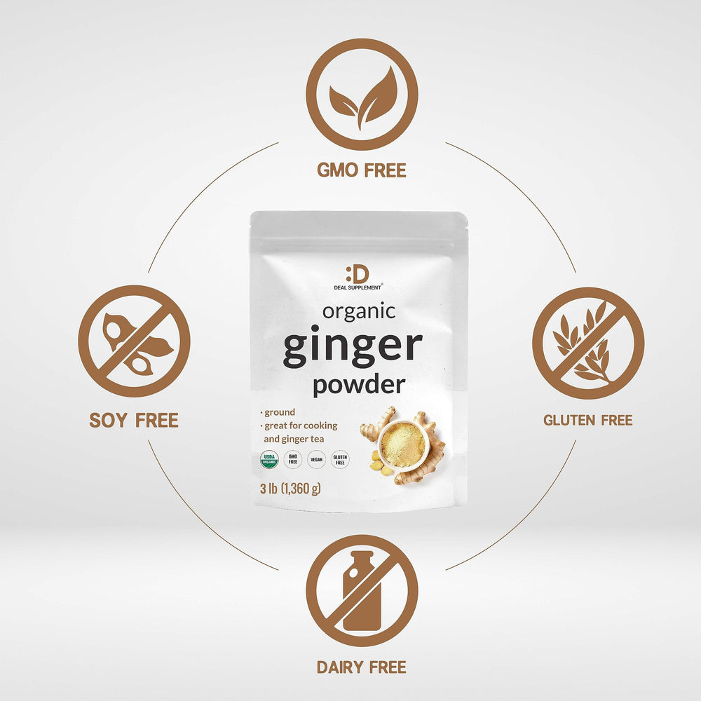 DEAL SUPPLEMENT Organic Ginger Powder ingredients label close-up for transparency.