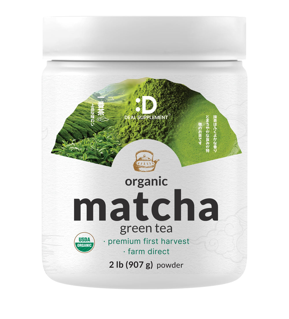Deal Supplement Organic Matcha powder jar with smooth flavor and energy