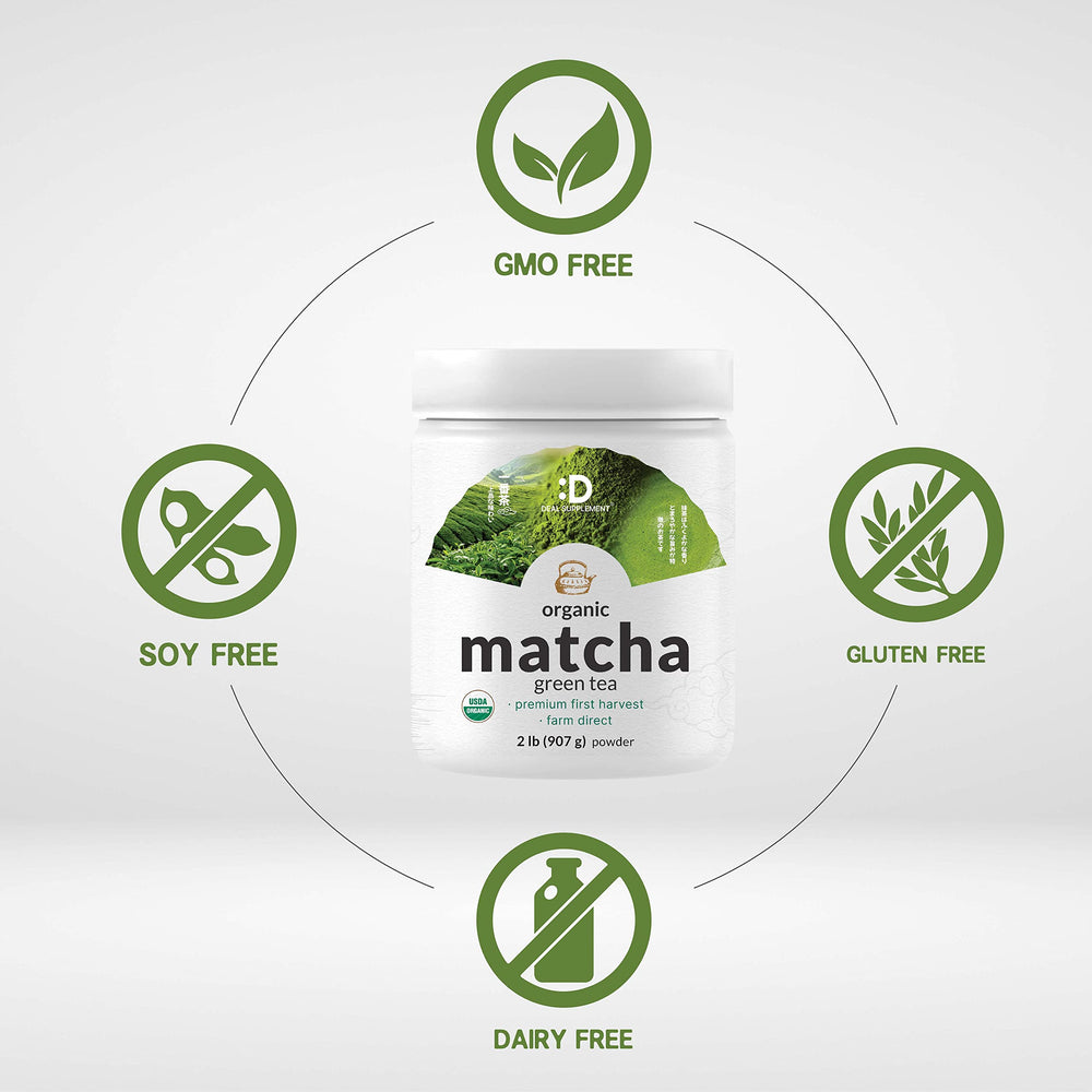 Deal Supplement Organic Matcha powder packaging with precise serving by spoon