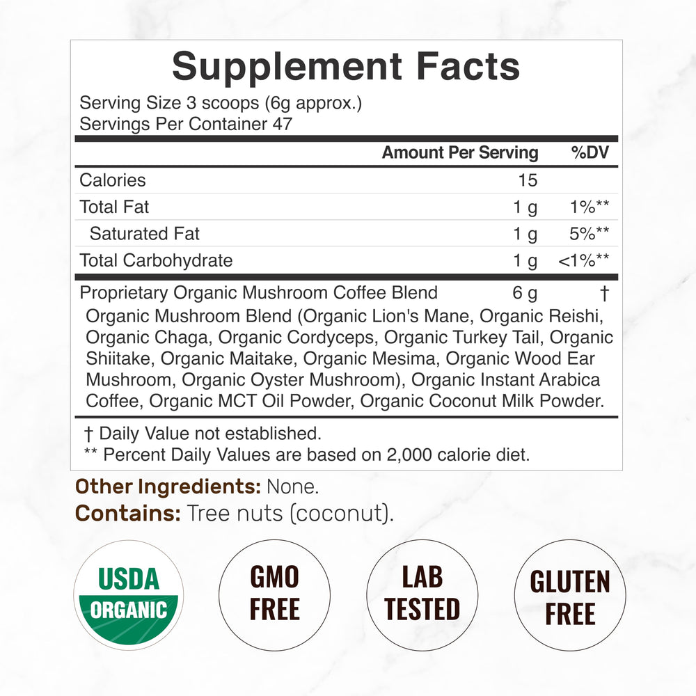 DEAL SUPPLEMENT Organic Mushroom Coffee brew cup shows smooth earthy flavor for everyday mornings