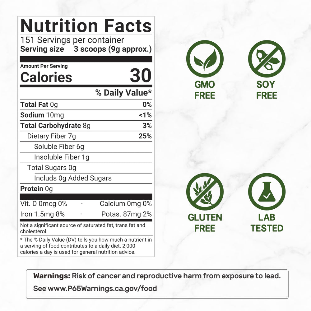 DEAL SUPPLEMENT Organic Psyllium Husk Powder canister closeup highlighting powder texture.