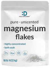 Deal Supplement Pure Magnesium Flakes in a 10lb pouch for a soothing, high-absorption bath.
