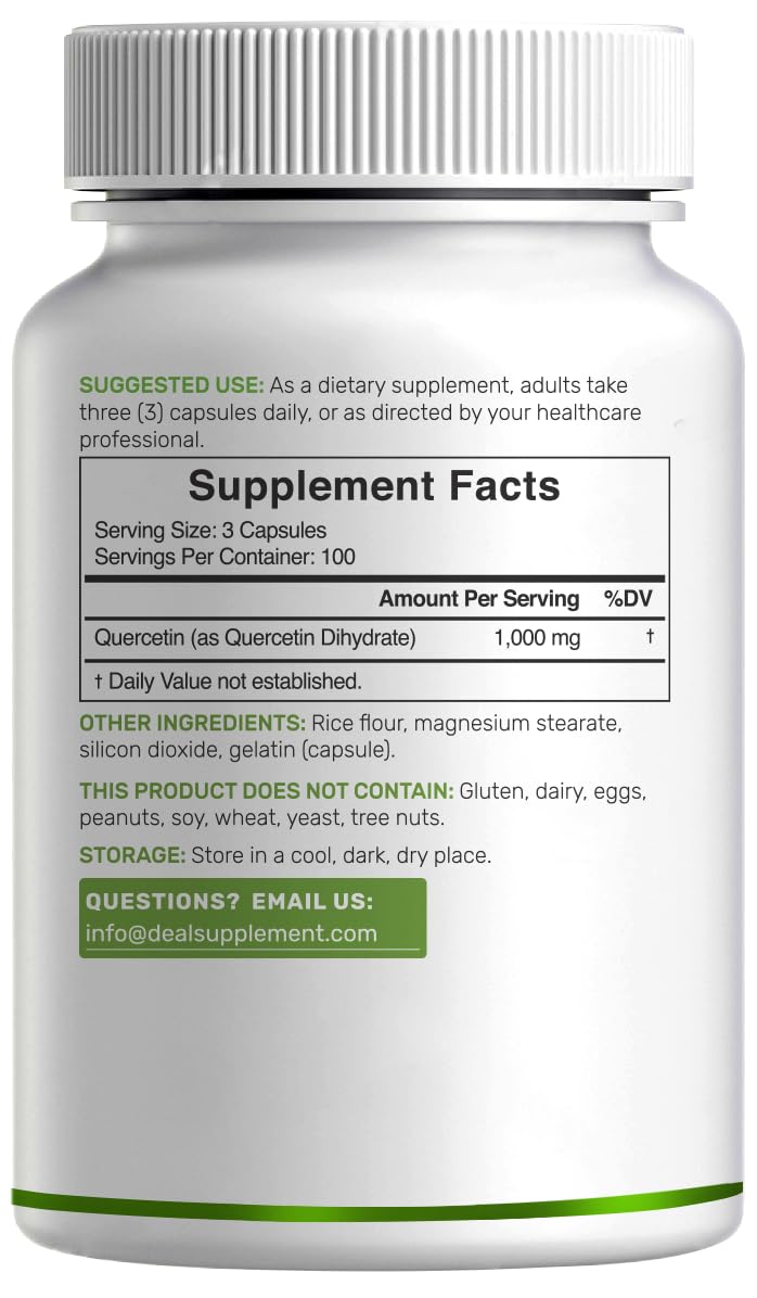 DEAL SUPPLEMENT Quercetin bottle on countertop with glass of water for daily routine