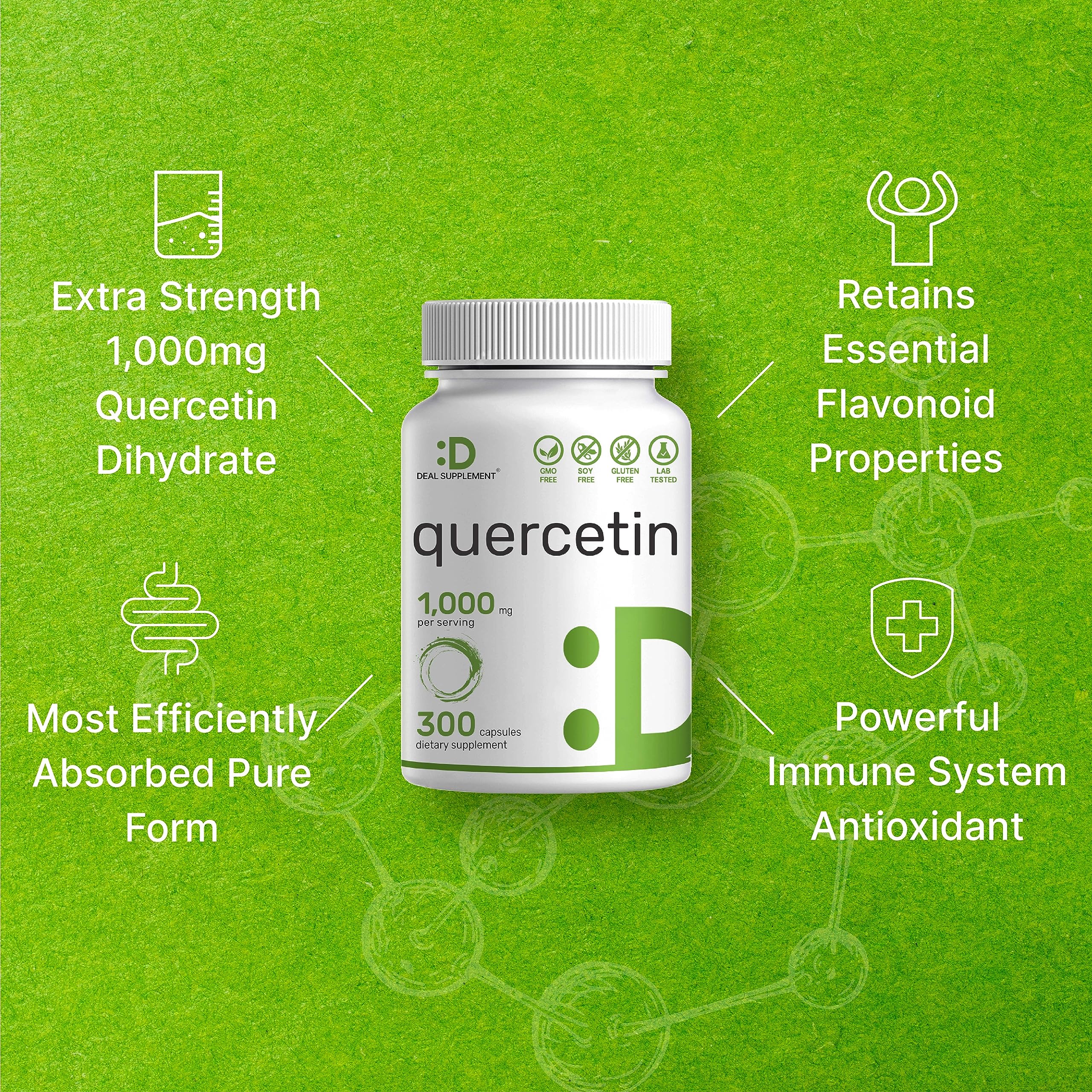 DEAL SUPPLEMENT Quercetin label close-up confirms Non-GMO and gluten-free claims