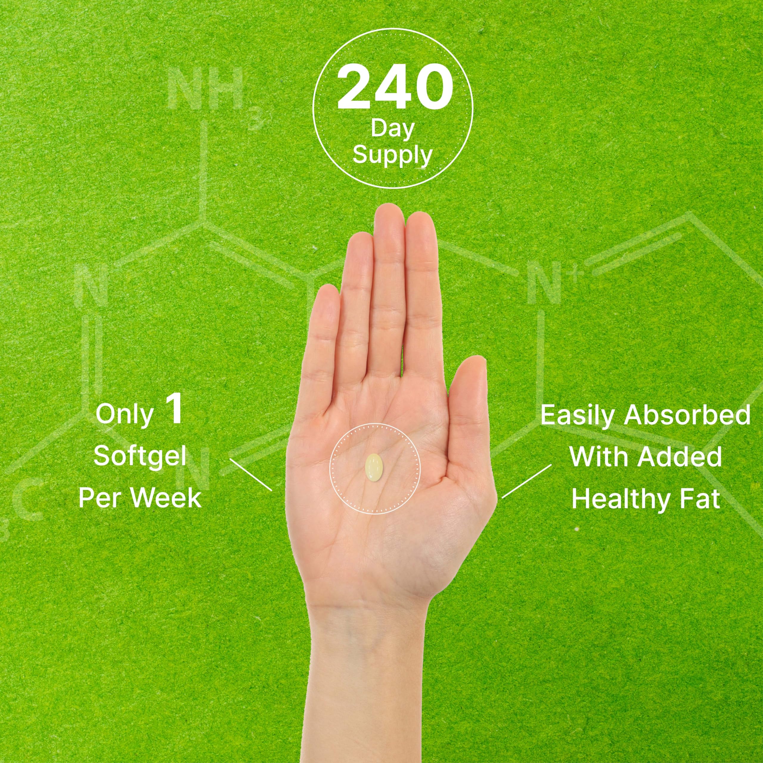 DEAL SUPPLEMENT vitamin d3 k2 softgel pieces closeup suggests easy weekly consistency.