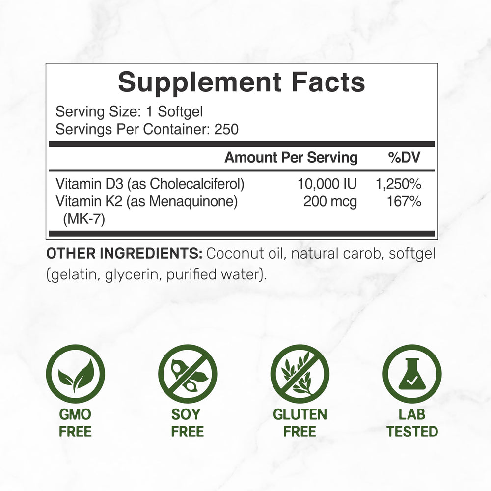 DEAL SUPPLEMENT vitamin d3-k2 softgels closeup highlights convenient, easy-to-swallow capsules