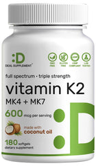DEAL SUPPLEMENT Vitamin K2 600mcg softgels in coconut oil bottle for daily use