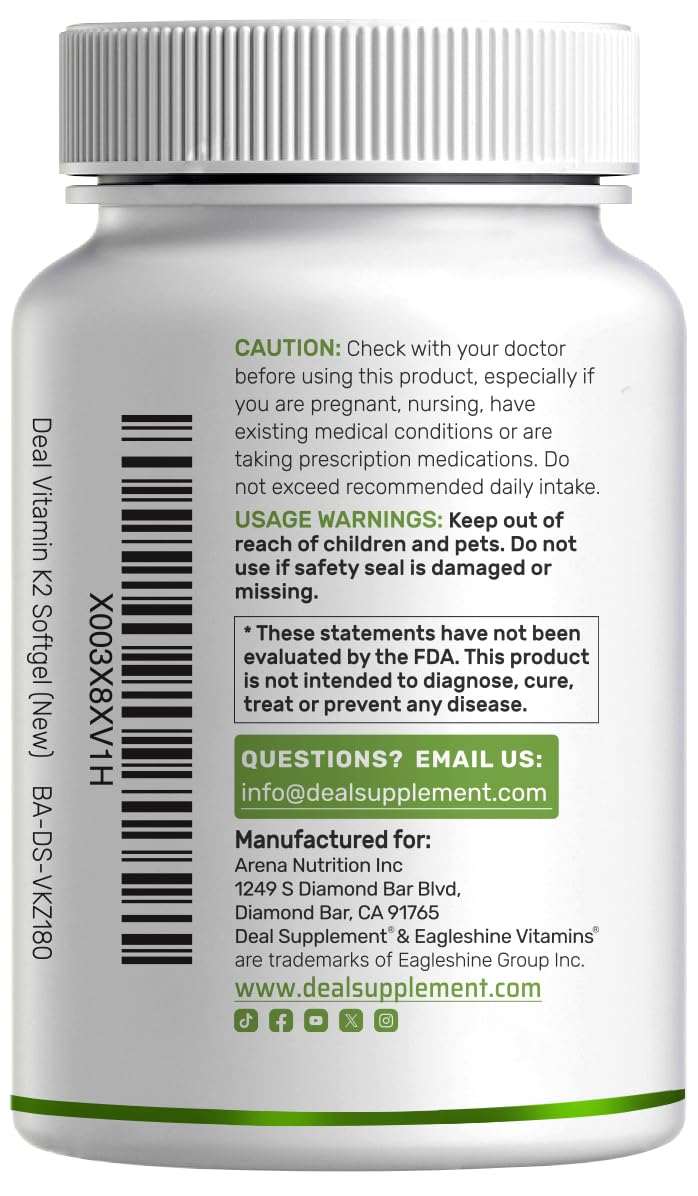 Compact DEAL SUPPLEMENT Vitamin K2 bottle for travel or on-the-go