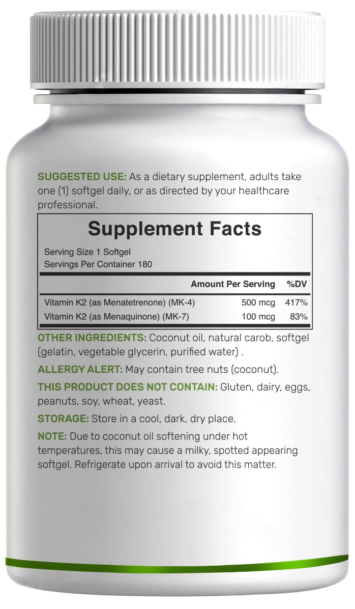Glass bottle of DEAL SUPPLEMENT Vitamin K2 600mcg softgels