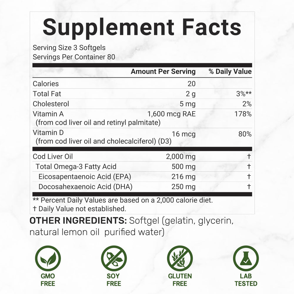 DEAL SUPPLEMENT cod liver oil softgels; 2000 mg per serving