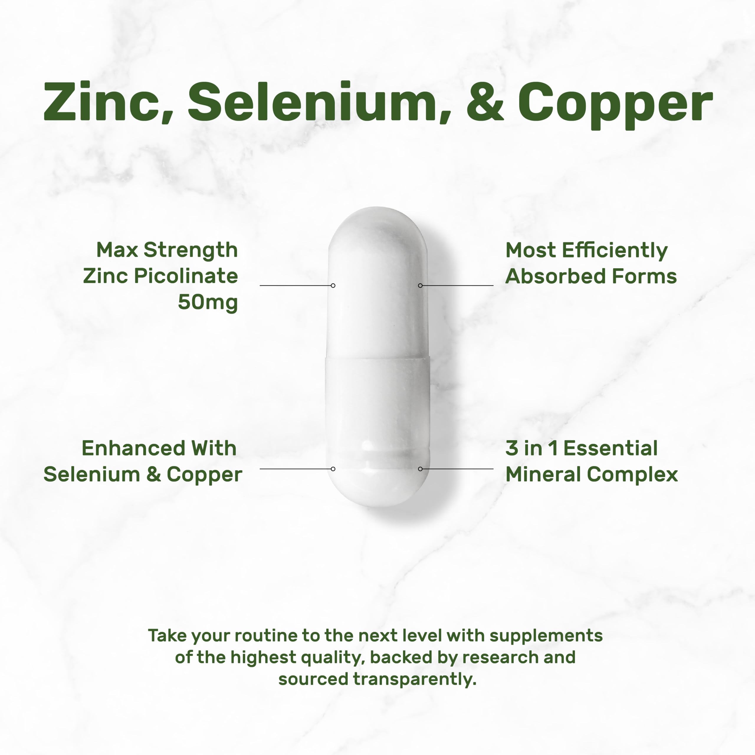 Deal Supplement Zinc 50mg label close-up highlighting 3-in-1 mineral formula