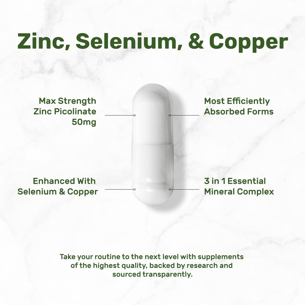 Deal Supplement Zinc 50mg label close-up highlighting 3-in-1 mineral formula