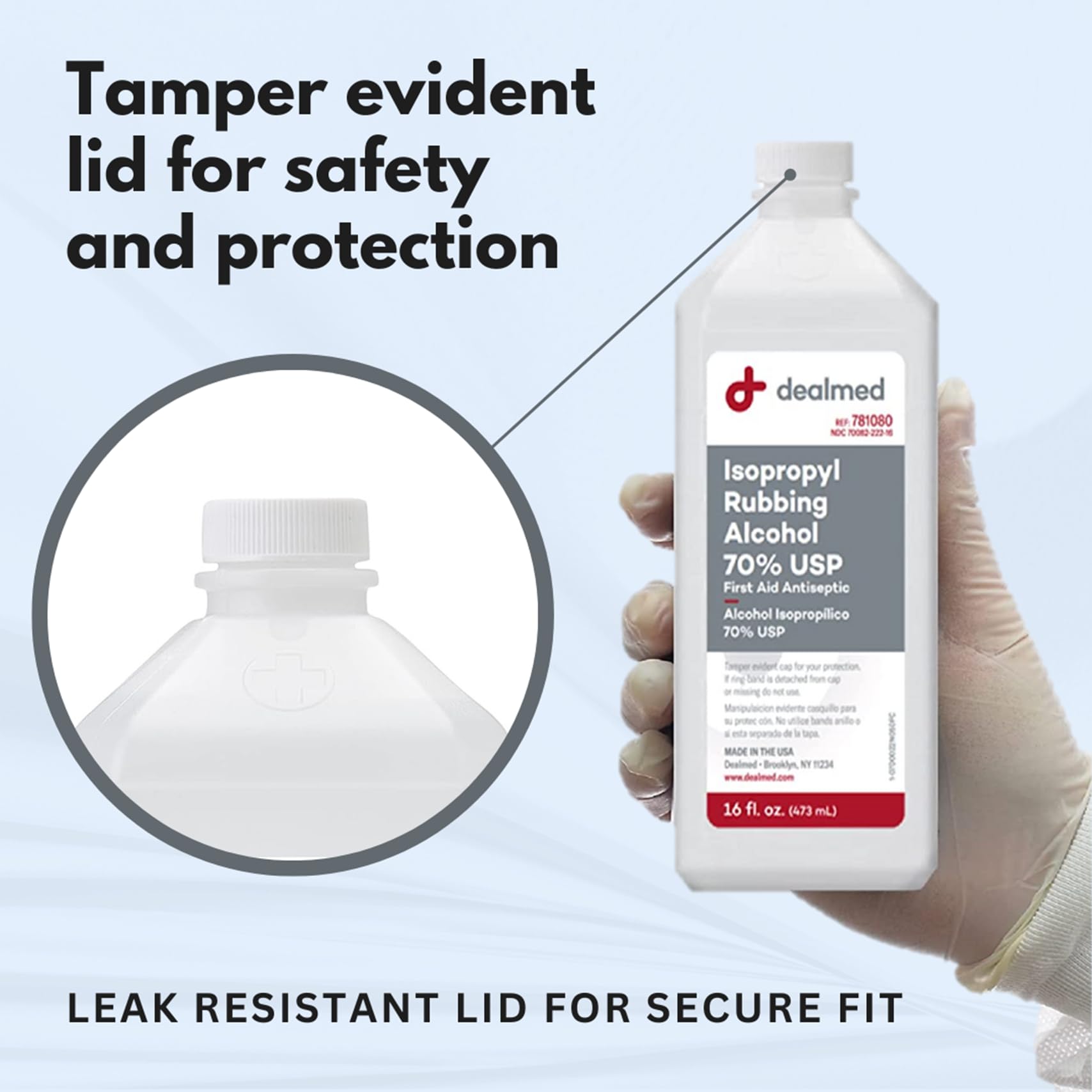 Dealmed Isopropyl Alcohol 70% USP in a first aid kit for minor injuries.