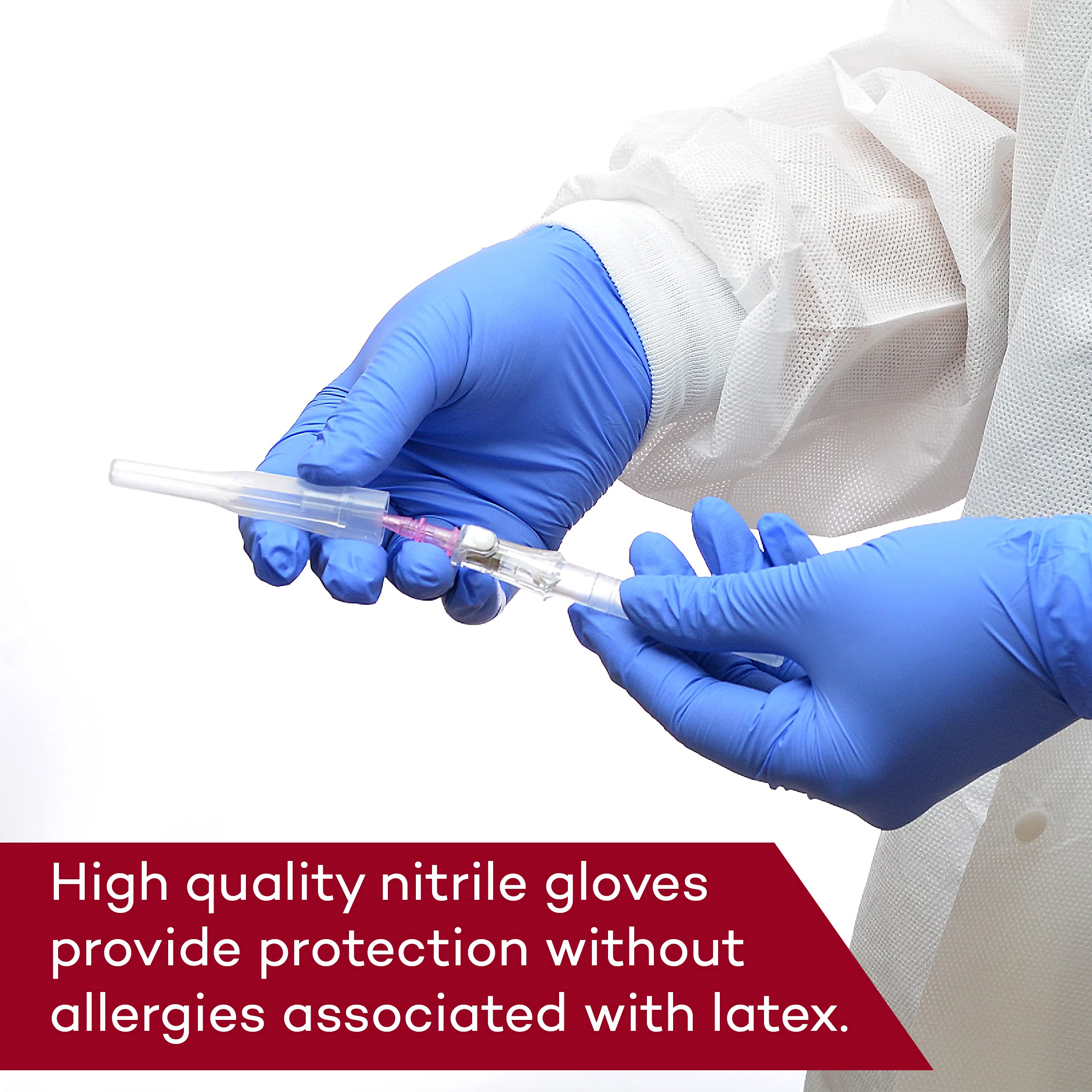Dealmed nitrile gloves worn on hands show ambidextrous comfort.
