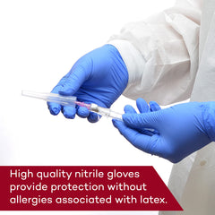 Dealmed nitrile gloves worn on hands show ambidextrous comfort.