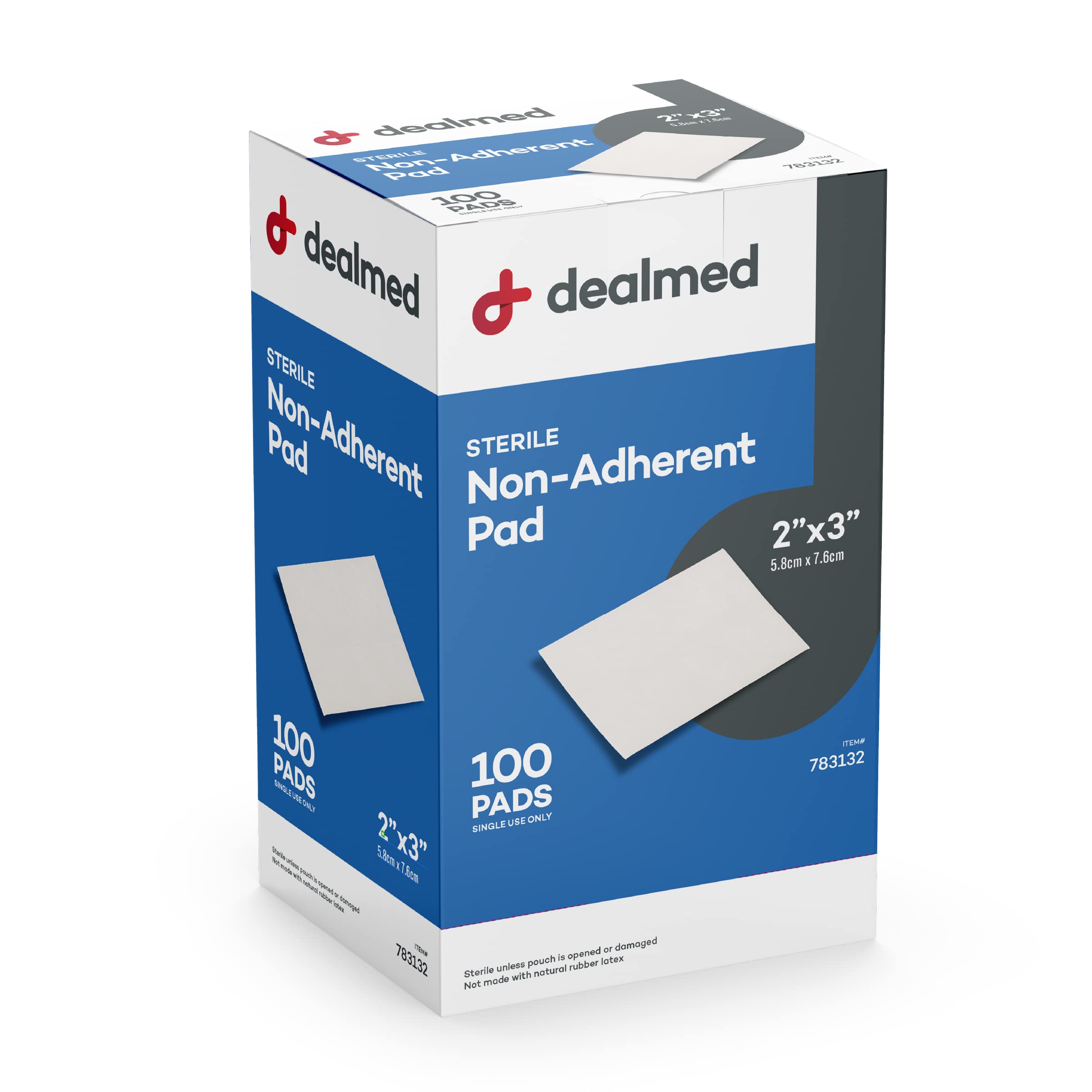 Dealmed sterile non-adherent 2x3 gauze pad box front for quick access
