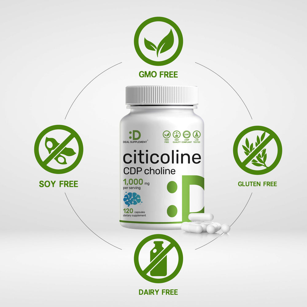 DEAL SUPPLEMENT Citicoline label front shows 1000mg per serving.