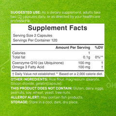 Capsules close-up showing easily absorbed ubiquinone CoQ10 with omega-3.