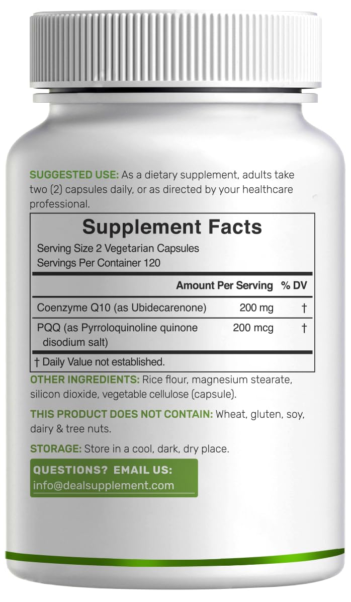 Non-GMO seal on Deal Supplement CoQ10 with PQQ signaling quality and testing.