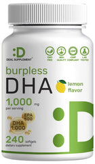 Deal Supplement DHA bottle-front with lemon-flavored, high-DHA formula.
