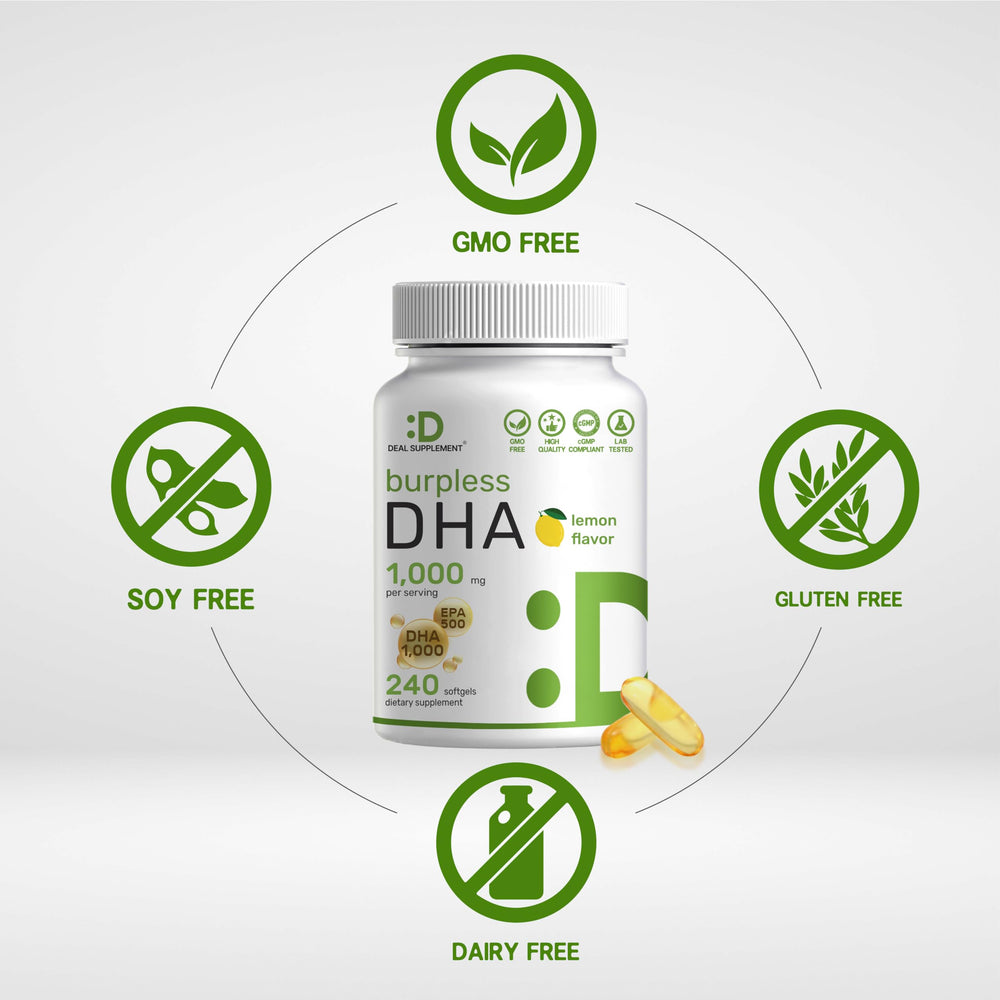 Deal Supplement DHA lemon label indicates EPA and DHA potency.