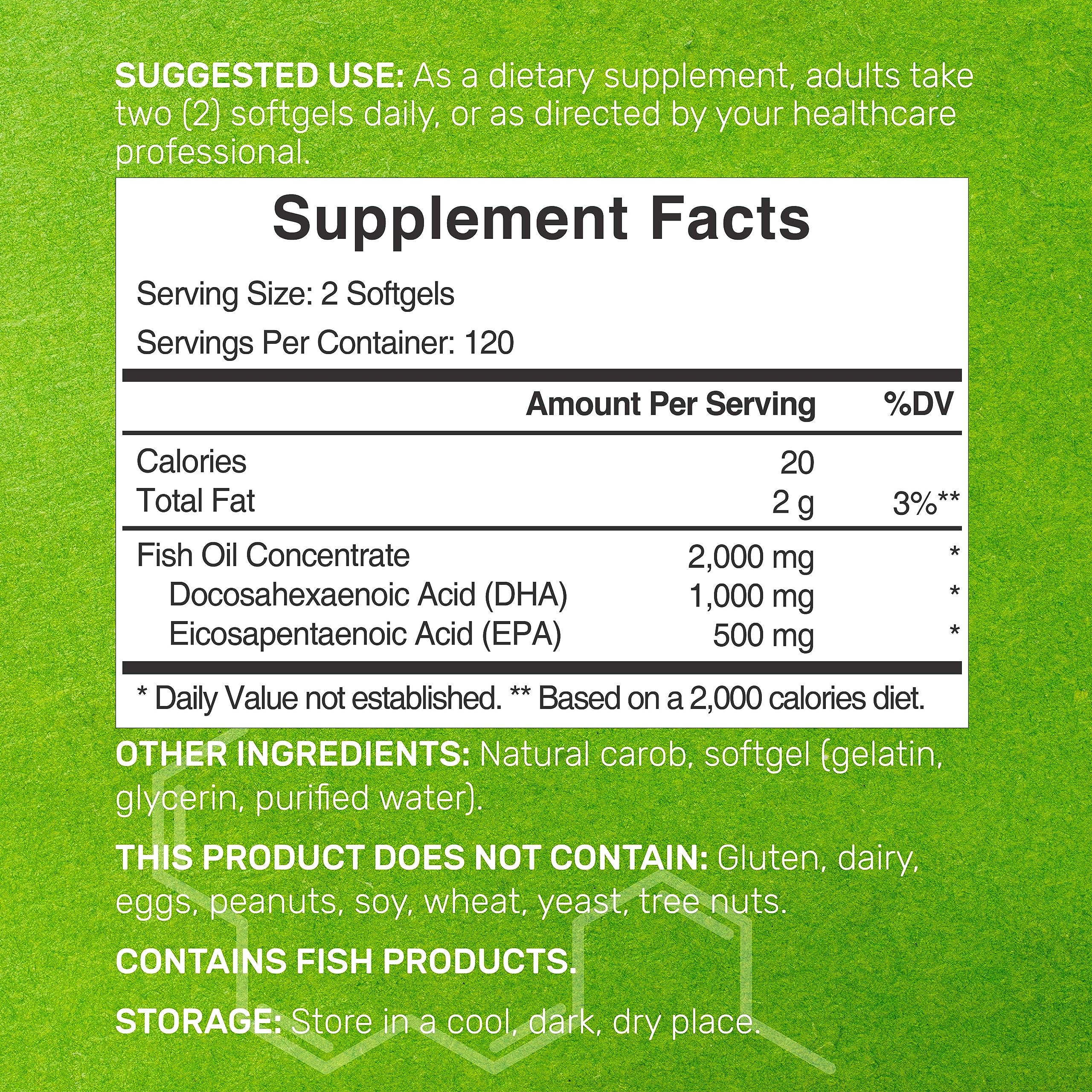 Deal Supplement DHA softgels closeup highlighting burpless, lemon flavor.