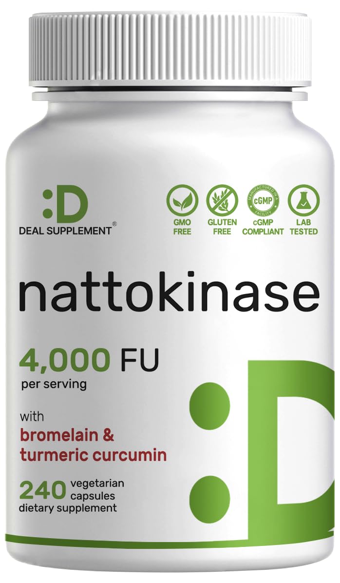 DEAL SUPPLEMENT nattokinase bottle front shows 4,000 FU per serving for daily use