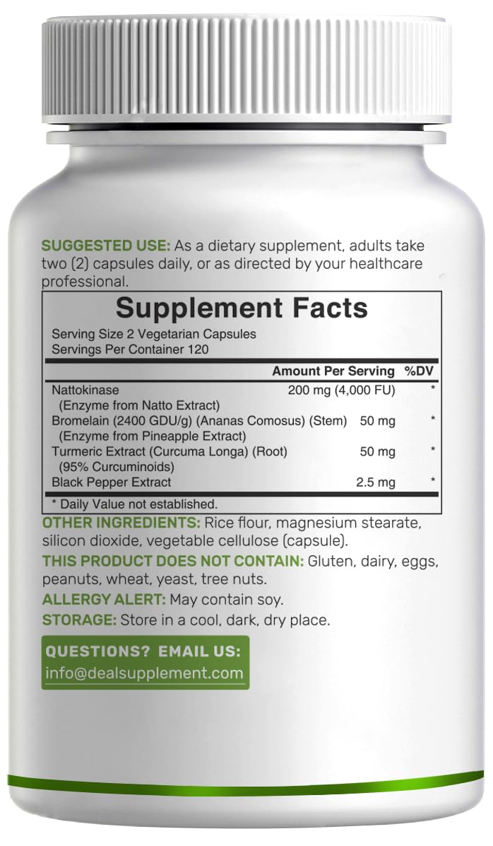 DEAL SUPPLEMENT nattokinase non-GMO label on bottle for clean ingredients