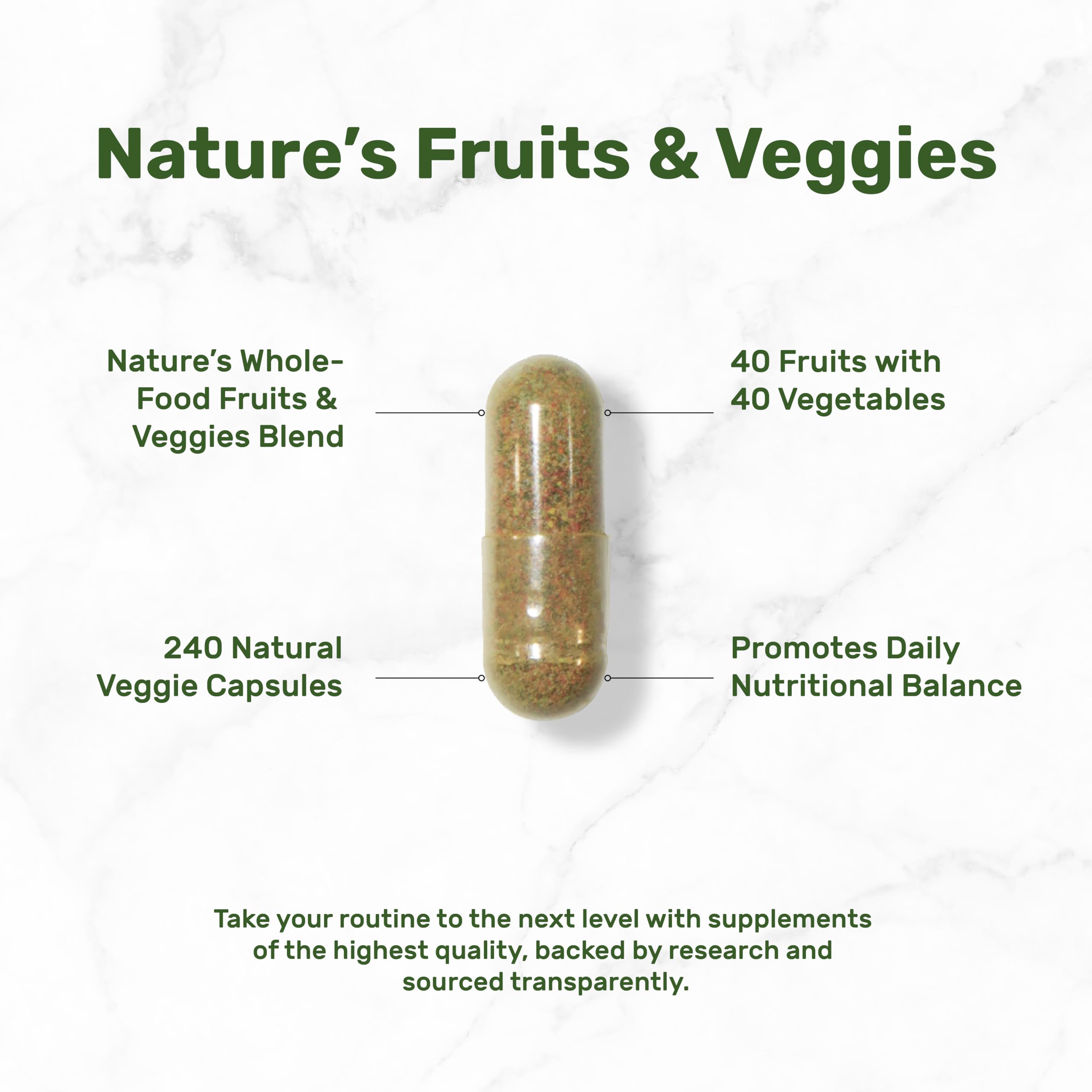 DEAL SUPPLEMENT Nature’s Fruits & Veggies label closeup highlights 80 superfoods for rich nutrients.