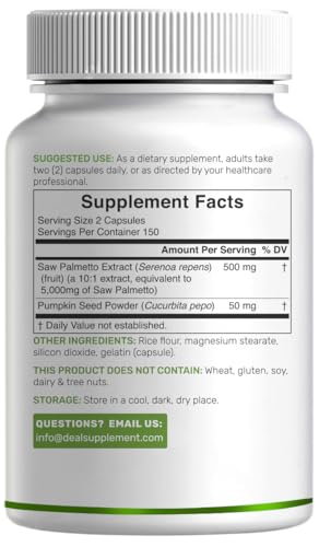 Deal Supplement saw palmetto capsules close-up showing daily serving