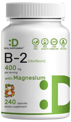 Deal Supplement Vitamin B2 400mg bottle with capsules for daily energy support.