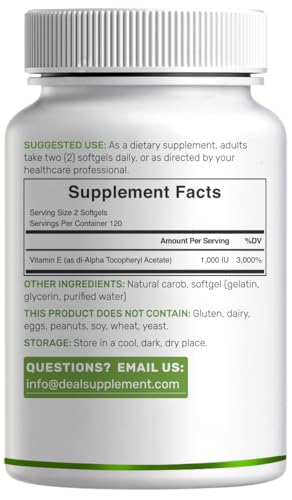 DEAL SUPPLEMENT bottle closeup highlights stable dl-Alpha Tocopheryl Acetate form.