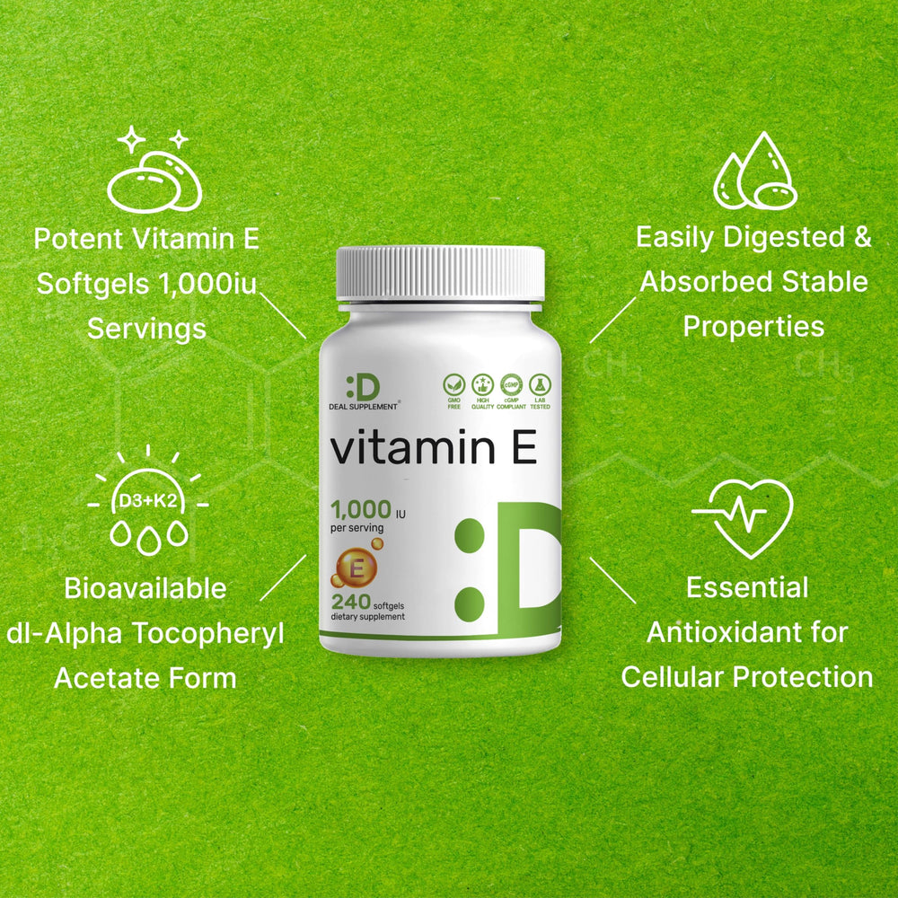 DEAL SUPPLEMENT bottle with clear label communicates non-GMO and allergen-free features.