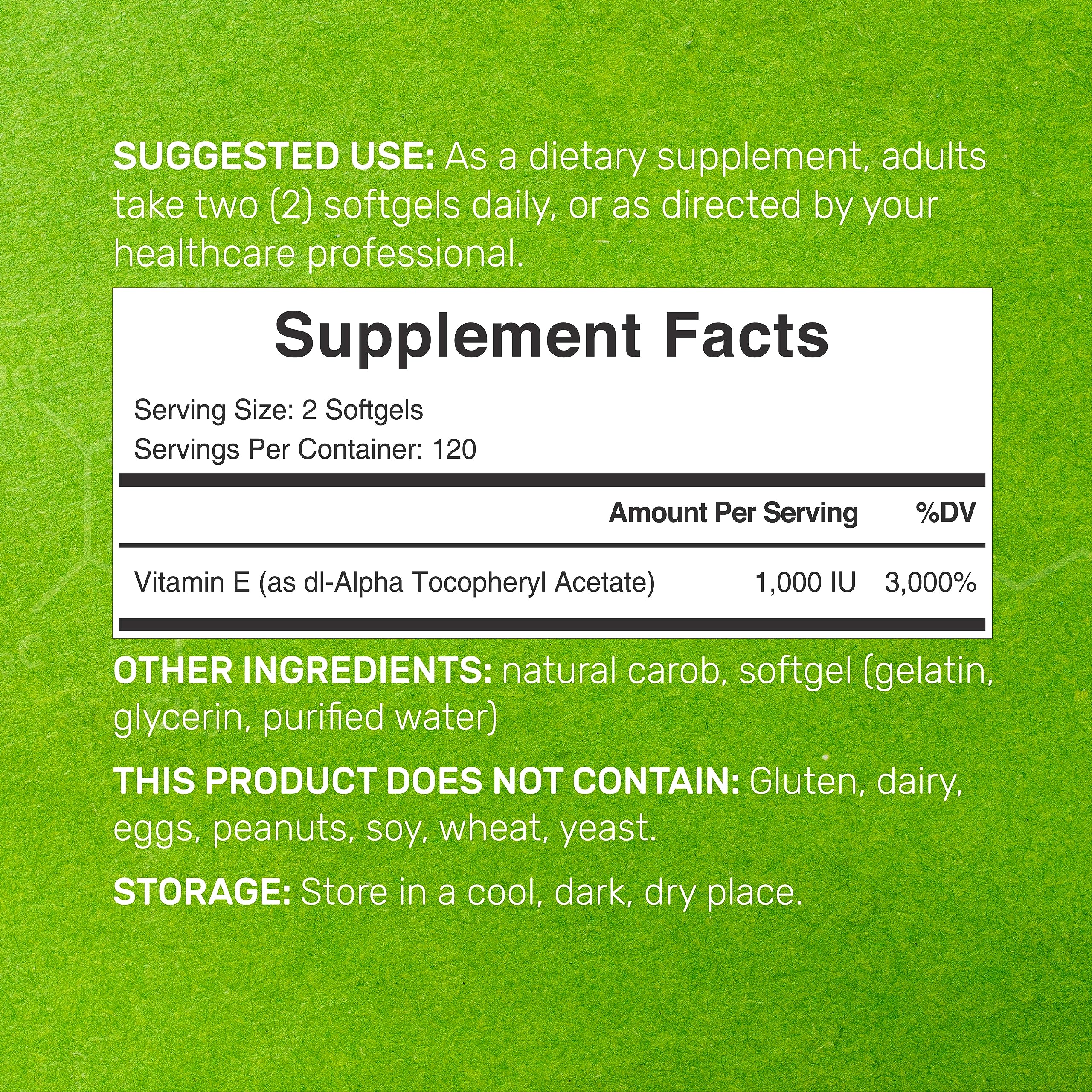 DEAL SUPPLEMENT 1000 IU Vitamin E label on softgels for quality and dosage clarity.