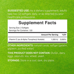 DEAL SUPPLEMENT 1000 IU Vitamin E label on softgels for quality and dosage clarity.