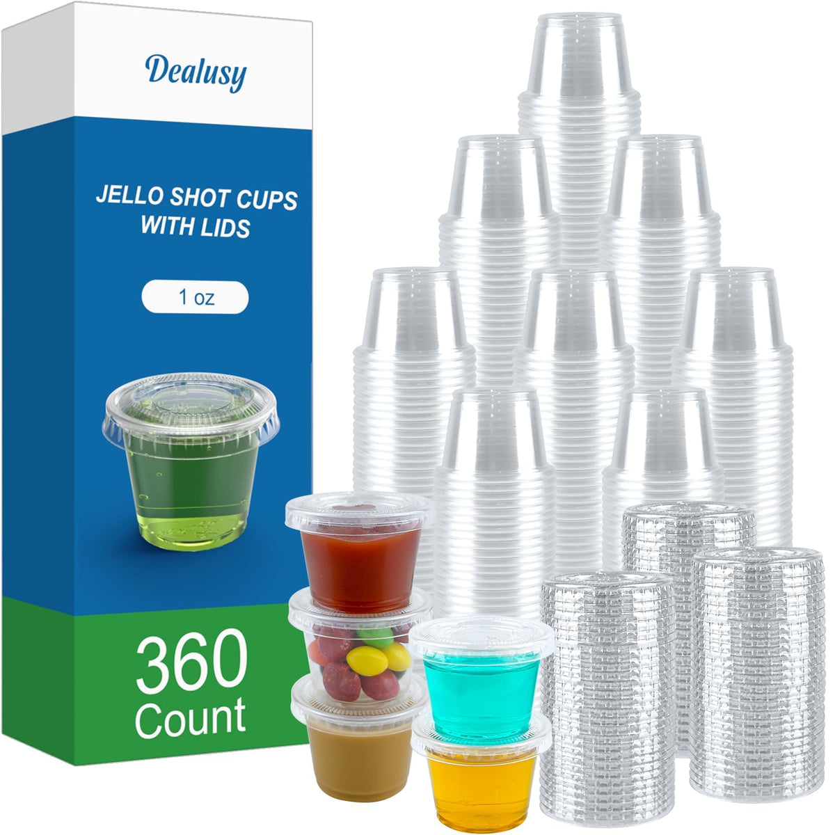 Dealusy 360 set 1 oz cups with lids for leak-proof party servings