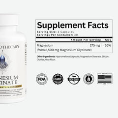 Dear Apothecary Magnesium Glycinate label detail shows 275 mg elemental magnesium per serving.