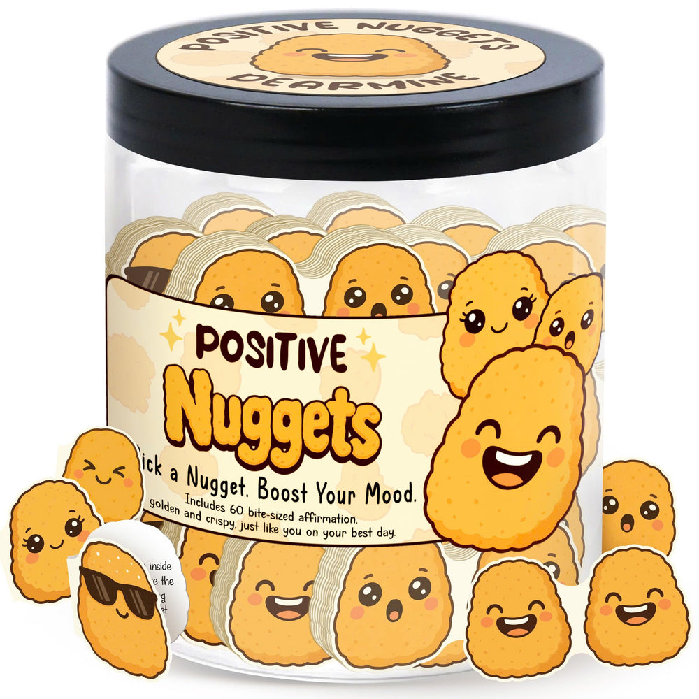 DEARMINE Positive Chicken Nuggets Jar with 60 affirmation cards for daily encouragement.